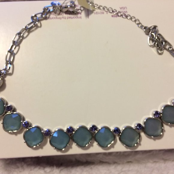 New Lia Sophia Green/Lavender Round Stone Necklace - Picture 2 of 4